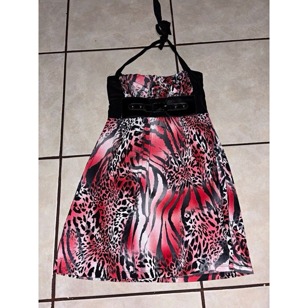 Y2K leopard/zebra print halter top/ mini dress with belt No tags. About a Medium
